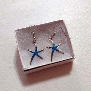 Blue Simulated Opal Starfish Earrings